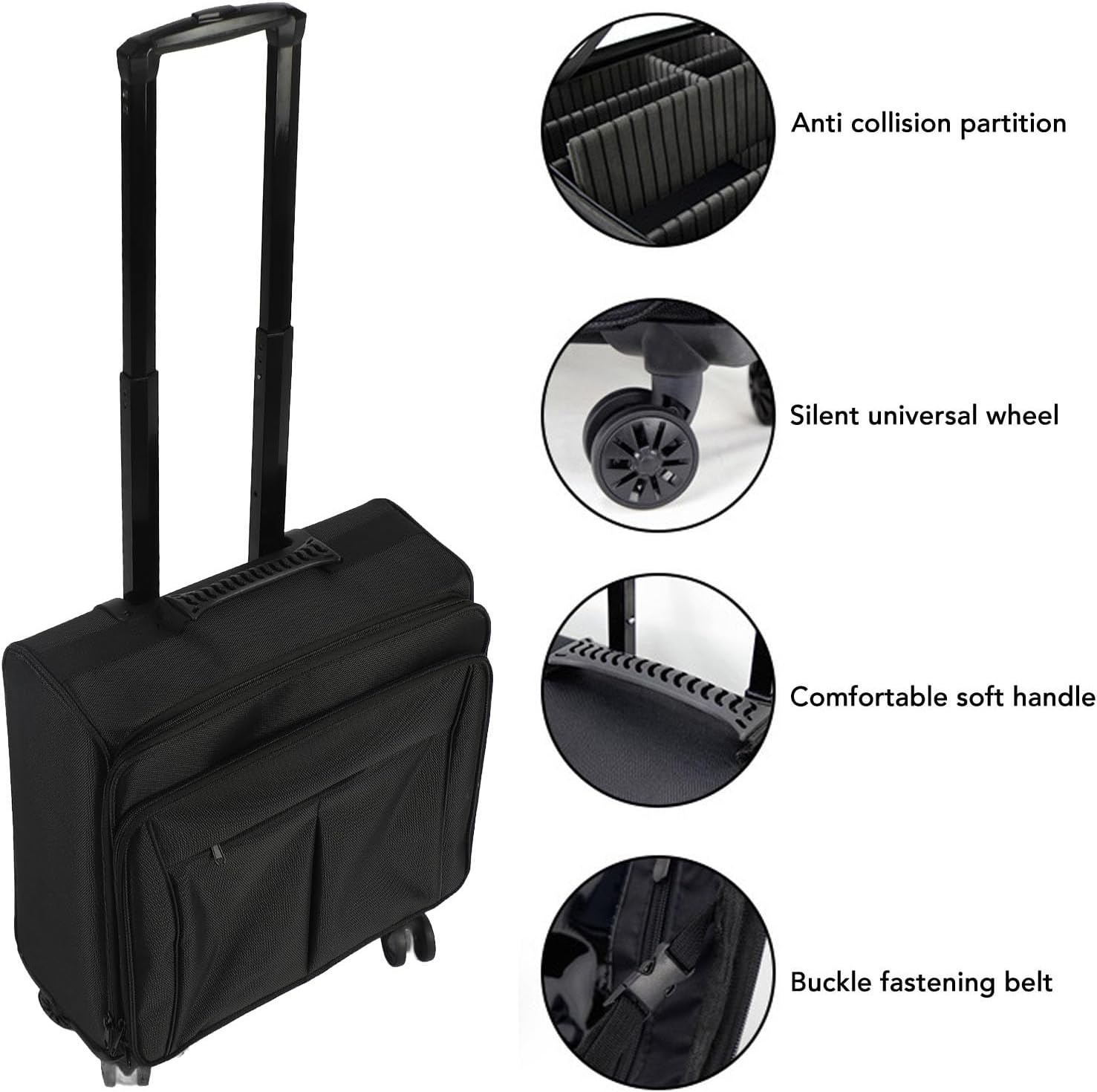 Cryfokt Professional Rolling Makeup Train Case Shock Resistant Large Capacity Organizer Suitcase for Makeup Artists and Nail Technicians, Black Oxford Fabric image number 6