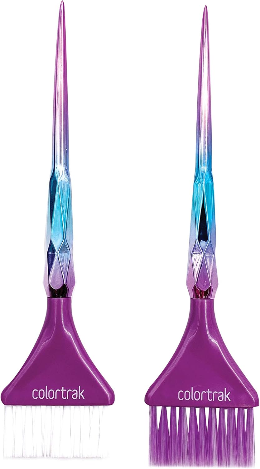 Colortrak the Aurora Collection Wide Color Brushes, Gem-Cut Handle, Tapered End, Stain-Free Metallic Finish, Matches Other the Aurora Collection Products, 2 Pack - 1Xfirm Bristle, 1Xfeather Bristle image number 2
