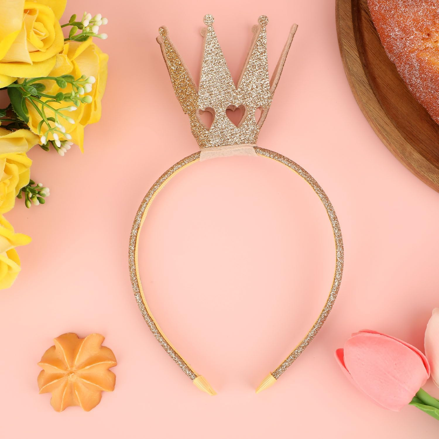 XIHIRCD Queen of Hearts Headband, Glittery Gold Headband Queen of Hearts Costume Accessories Gold Tiara Headband for Girls Masquerade Tiara image number 2