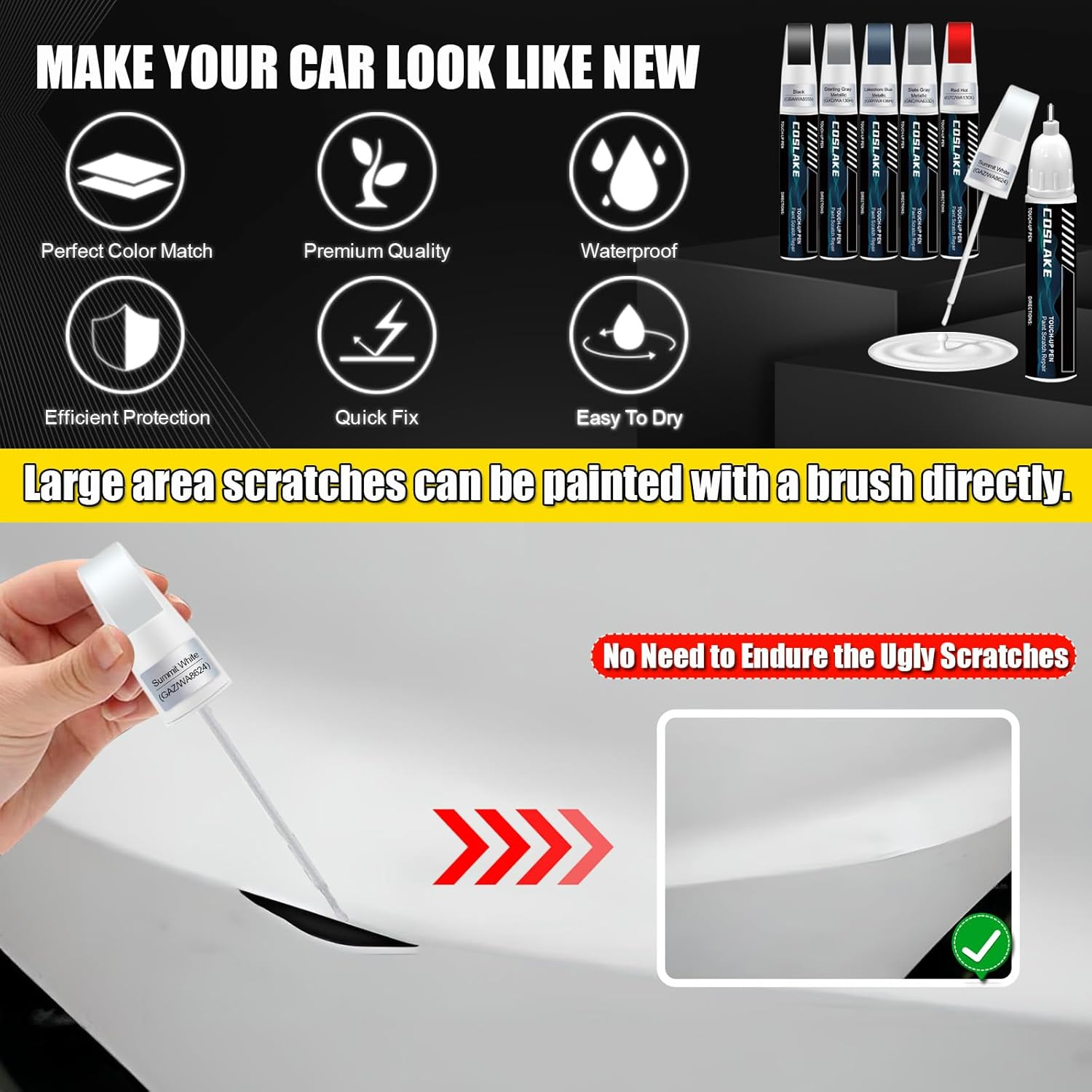 Car Touch up Paint(Dark Ash Metallic(G6M/Wa618G)) for Chevrolet, Car Paint Scratch Repair Kit, Quick & Easy Solution to Repair, 2 in 1 Scratch Remover Pen with Color-Matched image number 5