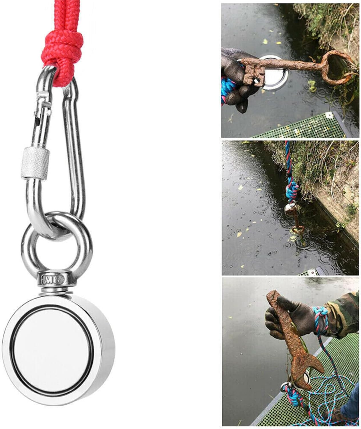 Leona Co Ultra Strong Salvage Magnet, Magnetic Salvage 200KG Super Strong Pull Ring Deep Sea Hunting Recovery Magnet Fishing with 10M Rope image number 6