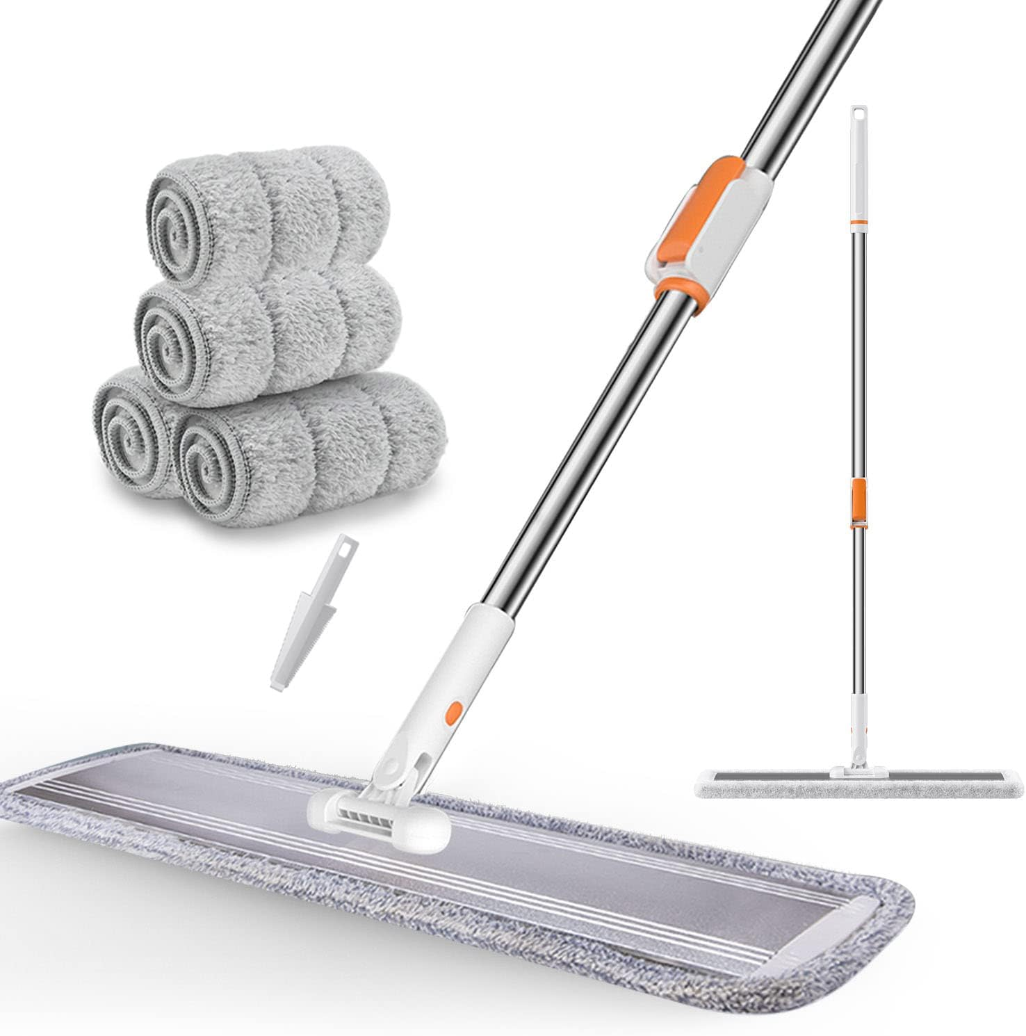 Microfiber Flat Mop 32 Inch Commercial Large Wide for Hardwood Laminate Tile Floor Cleaning - 360 Rotating Dust Wet Mop with Stainless Steel Handle and 4 Reusable Pads
