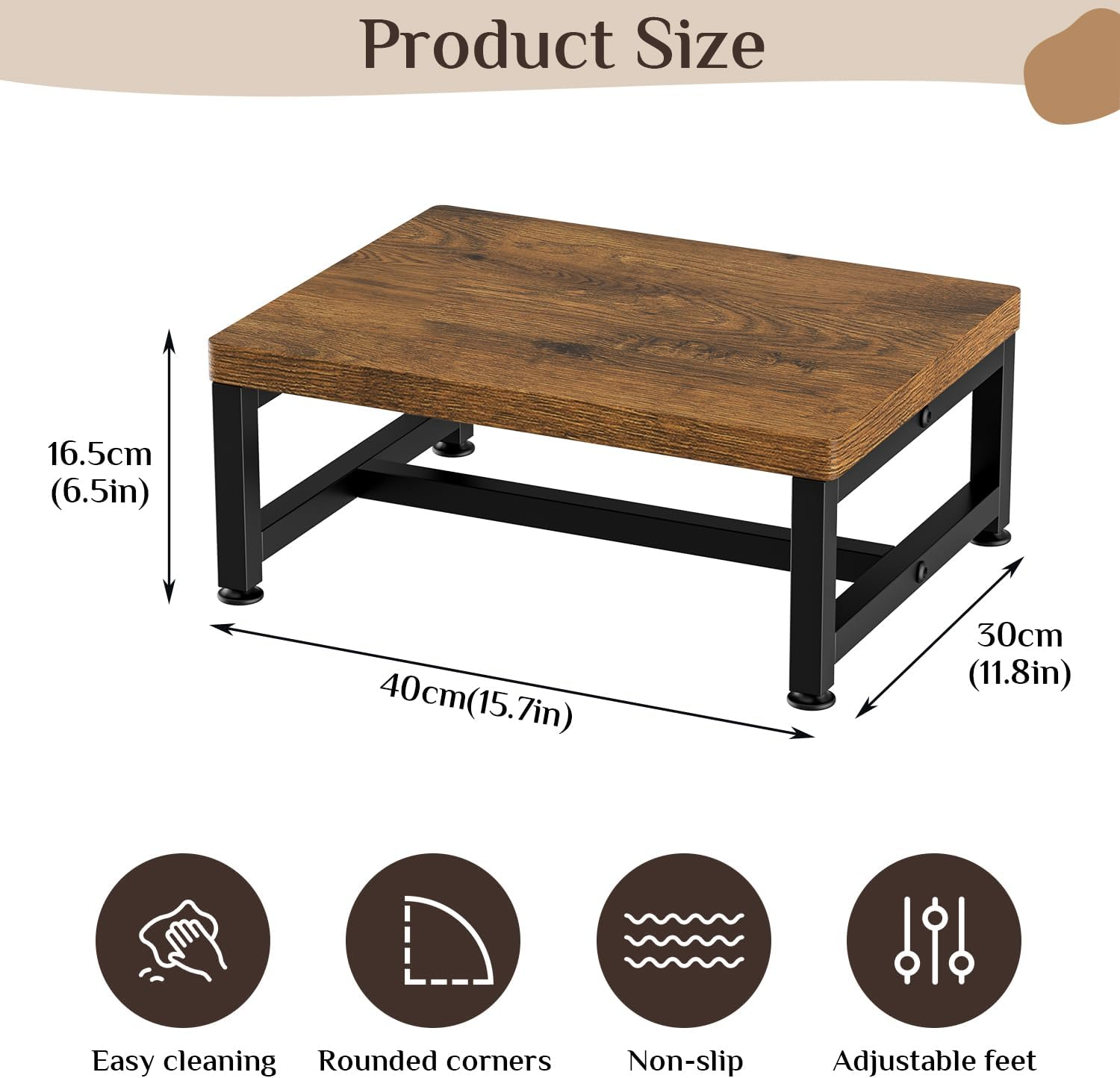 Forthcan Wooden Step Stools for Adults Kids, 2 Step Stool, Heavy Duty Wood Bedside Stepping Stool for Kichen/Bathroom/Bedside Step Stool (Single Tier (Brown)) image number 3