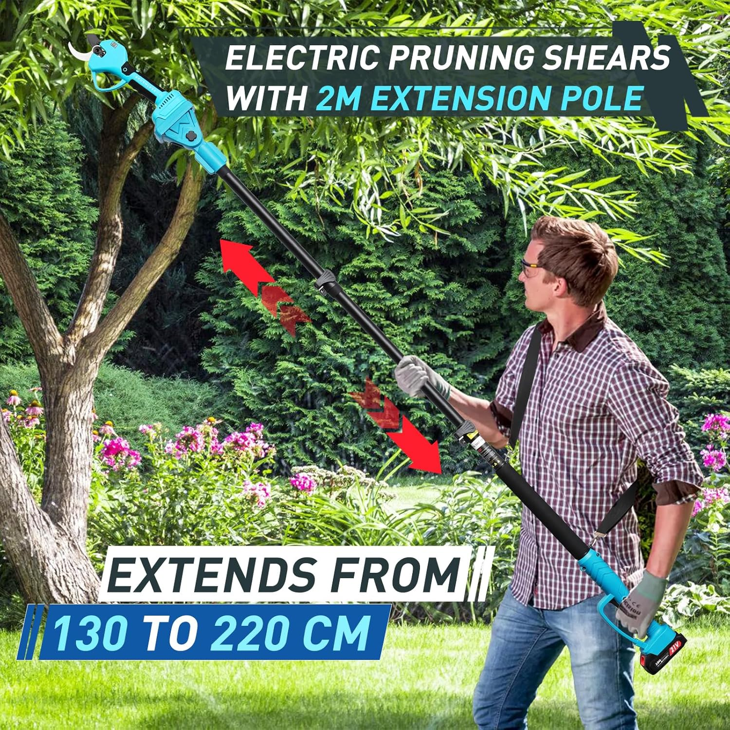 Cordless Electric Pruning Shears Kit - Telescopic Extension Shear Tools with 3Ft Telescopic Rod, 50Mm Cutting Diameter, 2X 2.0Ah Batteries, Garden Scissors for Shrubs, Bonsai, Fruit Trees image number 6