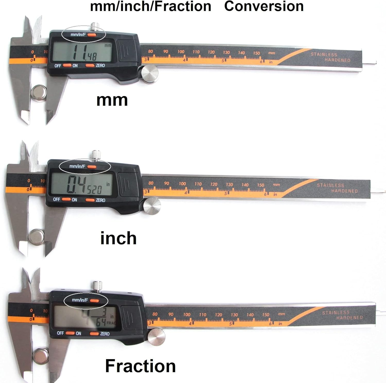 Auto-Off Inch/Millimeter/Fraction 6 Inch Digital Caliper Measuring Tool Micrometer Stainless Steel Body with Large LCD Screenperfect for Diy/Household/Accuracy Measurement image number 6