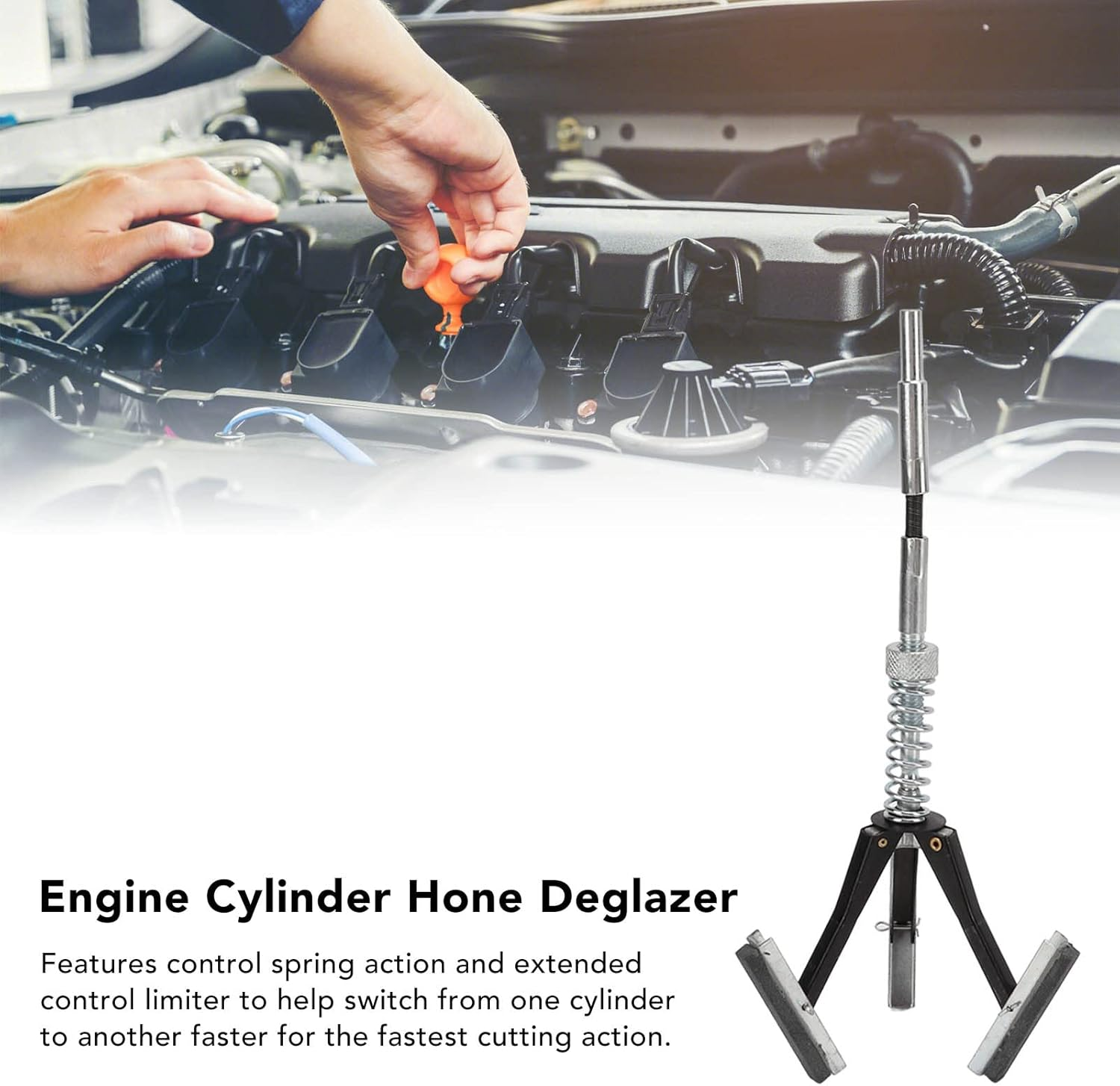 Engine Cylinder Hone Deglazer, Engine Cylinder Hone Tool with 3 Piece 220 Grit Stones, Adjustable 1 1/8In, for Automotive image number 1