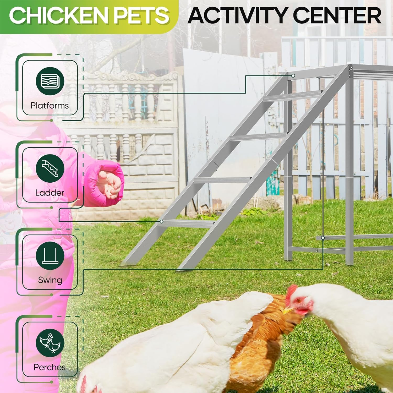 Chicken Coop, Chicken Perches with Swing, Chicken Roosting Bars, Chicken Run Accessories Toy, Wooden Chicken Ladder for Pet'S Healthy & Happy, Sturdy and Easy to Clean, Suitable for Backyard Farm image number 4