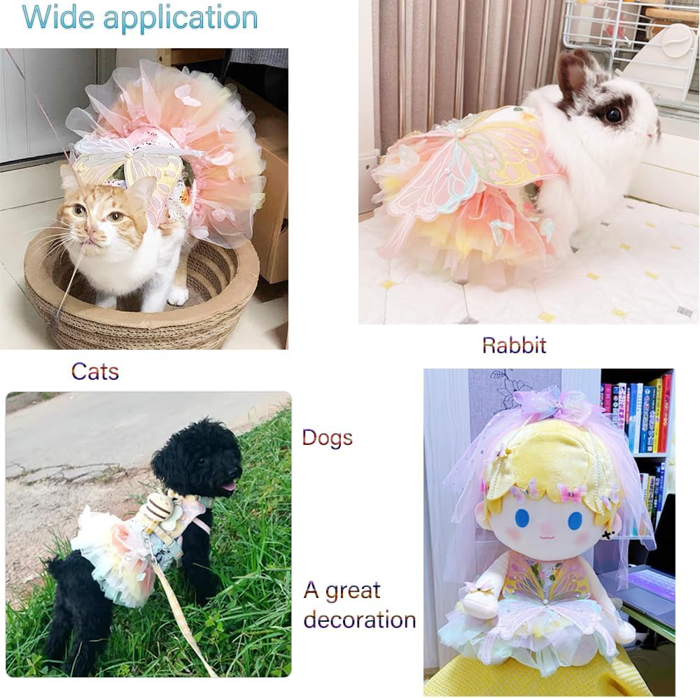 Rainbow Butterfly Dog Dresses for Small Dog Girl Puppy Lace Tutu Princess Dress Cat Outfit Pet Butterfly Costume for Kitten Chihuahua Yorkie Pomeranian (Pink, Small) image number 3