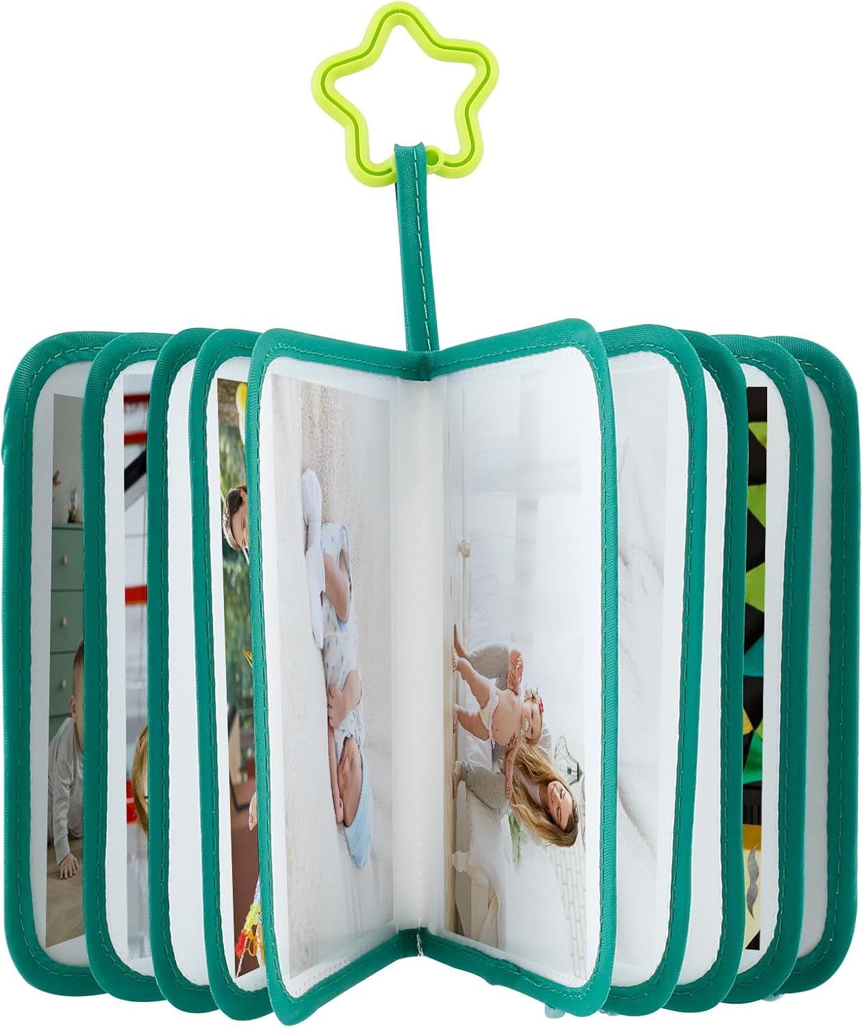 Soft Cloth Photo Book - Cloth My First Photo Book Free Illustration Baby Photo Album with Plastic Star Hook inside Smooth Page First Year Memory Album Safe Photo Album for Baby (Green)