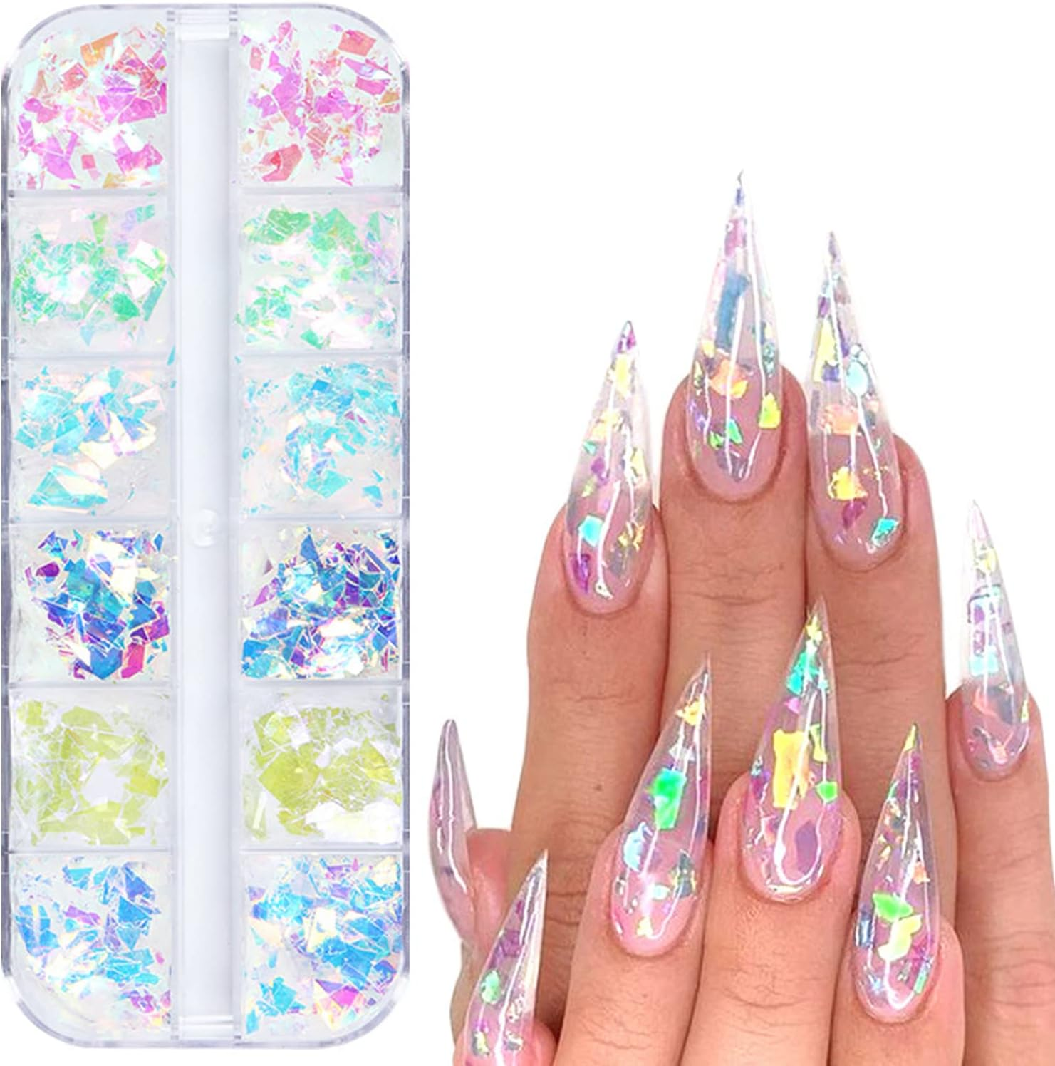Mermaid Glitter Nail Art Sequins, Holographic 3D Iridescent Ultra Thin Transparent Shiny Nail Art Glitter Flakes Design, Glitter Irregular Nail Sequins Acrylic Supplies for Women Manicure Decorations image number 4
