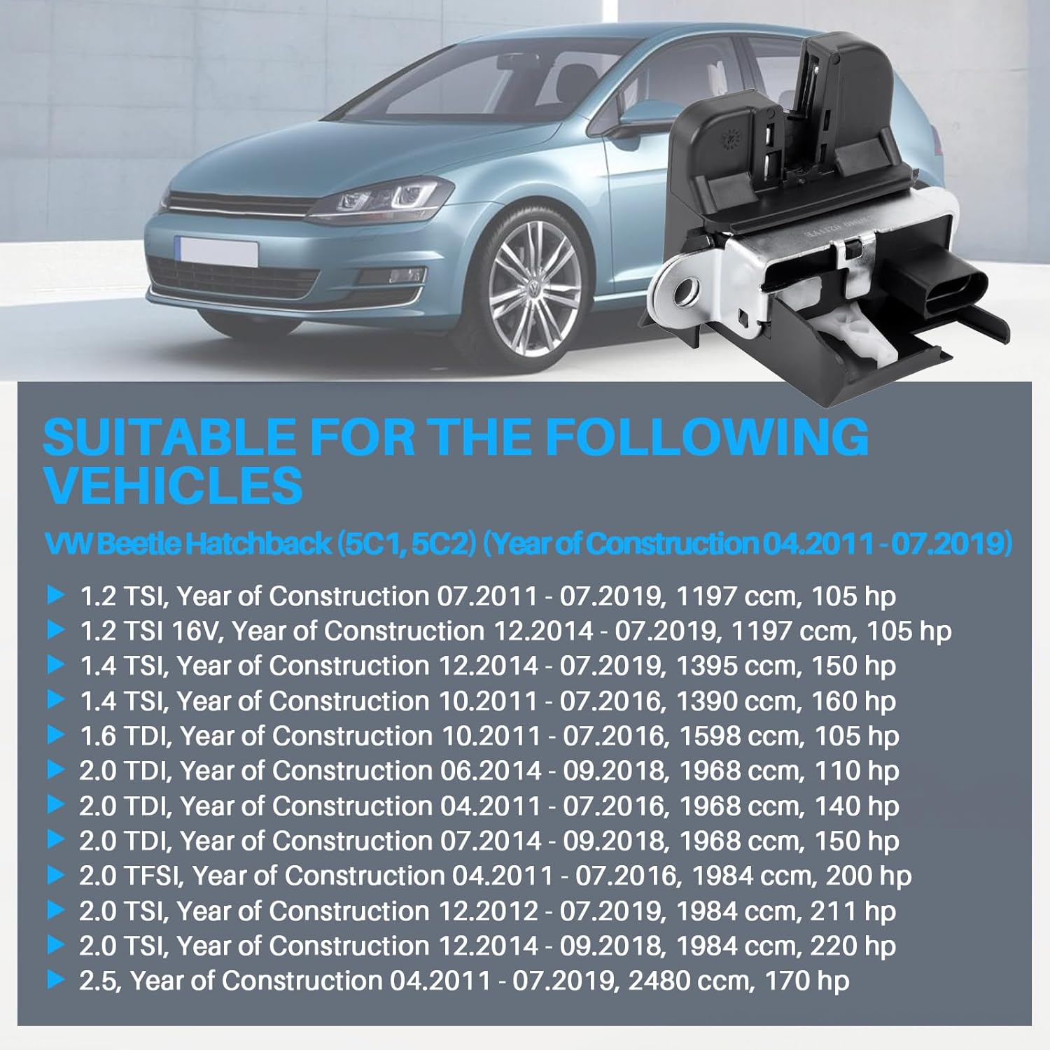 Tailgate Lock, Boot Lock, Latch for Golf Mk7 5G6827505 image number 2