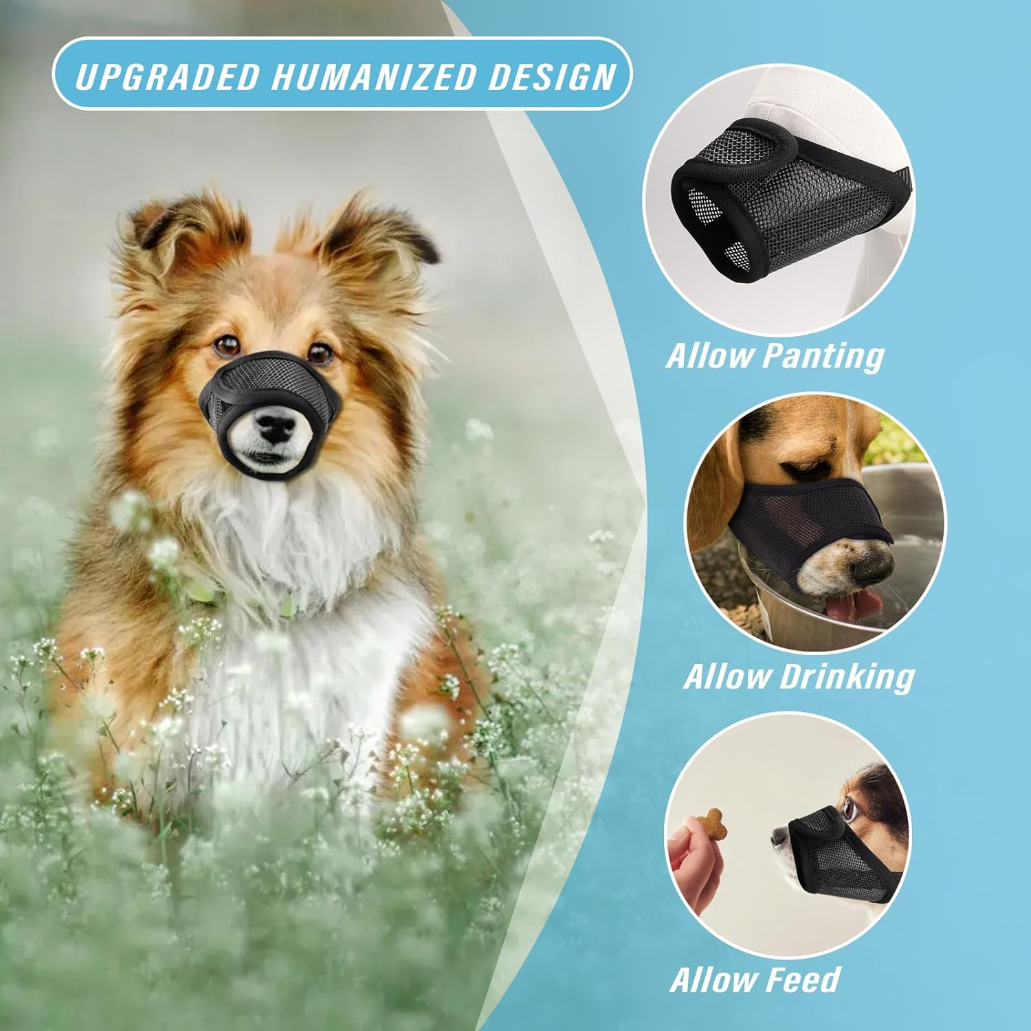 Viiotu Dog Muzzle, Adjustable Comfortable Anti-Bark Breathable Mesh Muzzle for Small, Medium Dogs, Secure Fit for Safe Breathing and Drinking (L) image number 4