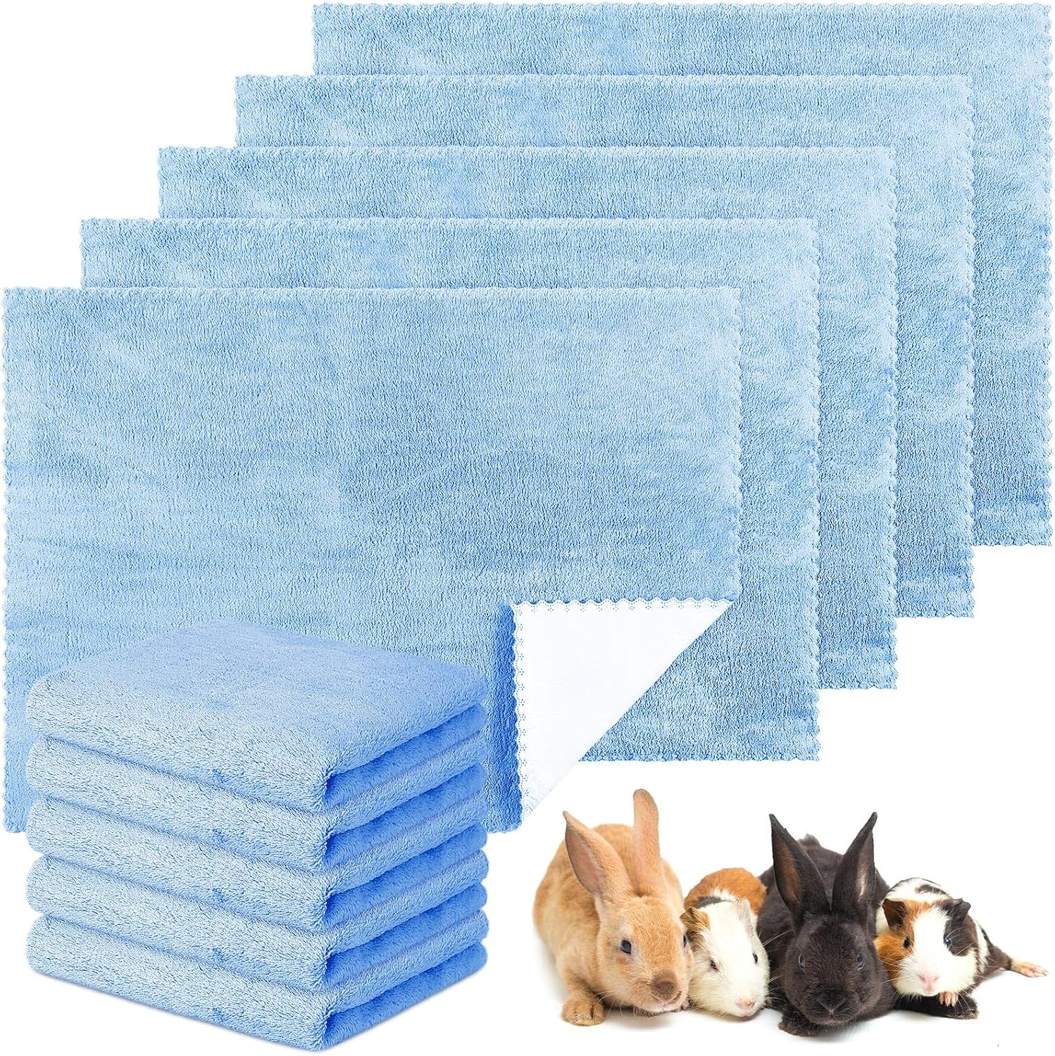 Panelee Pack of 10 Waterproof Guinea Pig Blankets, Washable Pet PIPI Underlay, Small Animal Sleeping Mat, Absorbent Reusable Guinea Pig Cage Inserts (Blue, 18 X 24 Inches)