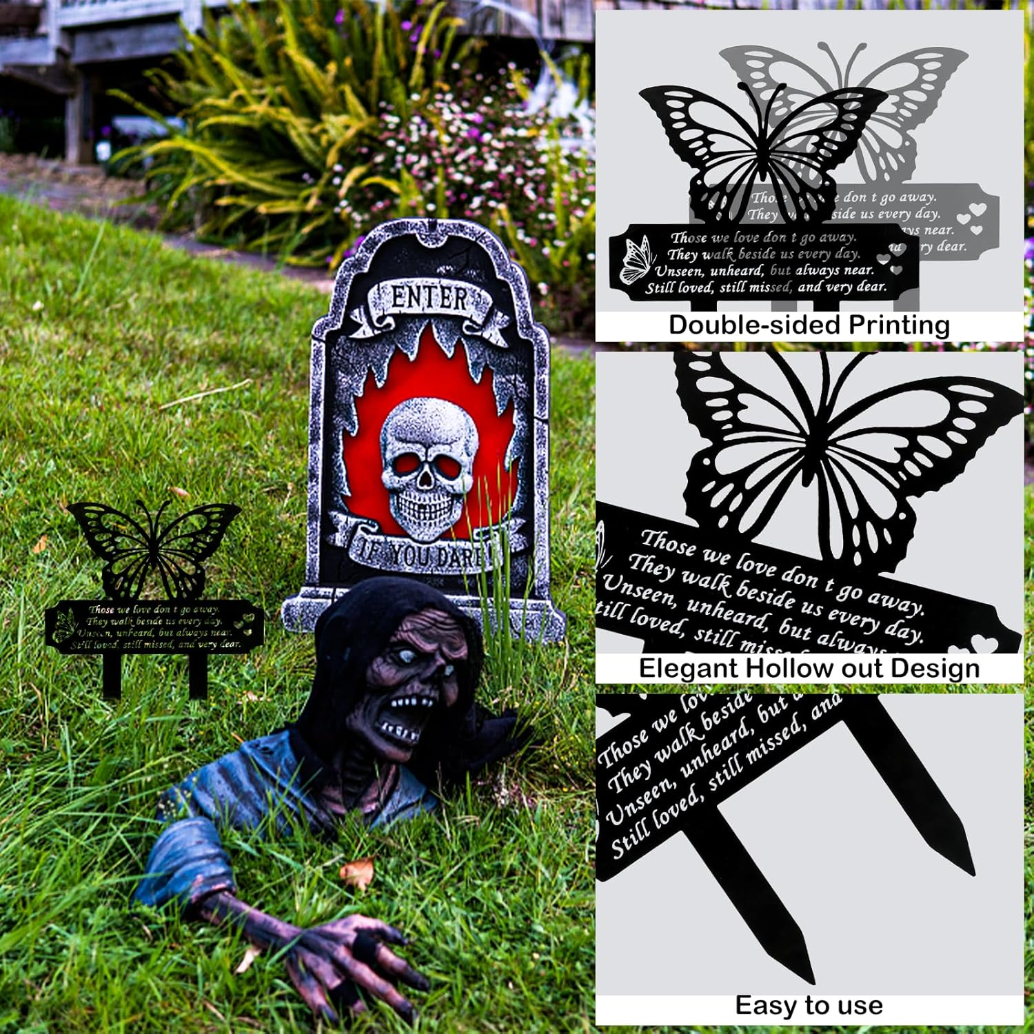 Butterfly Grave Decorations, Mental Butterfly Memorial Stakes Double-Side Memorial Signs for Cemetery Grave Cemetery Decorations for Family Mom Dad Grandparents image number 5