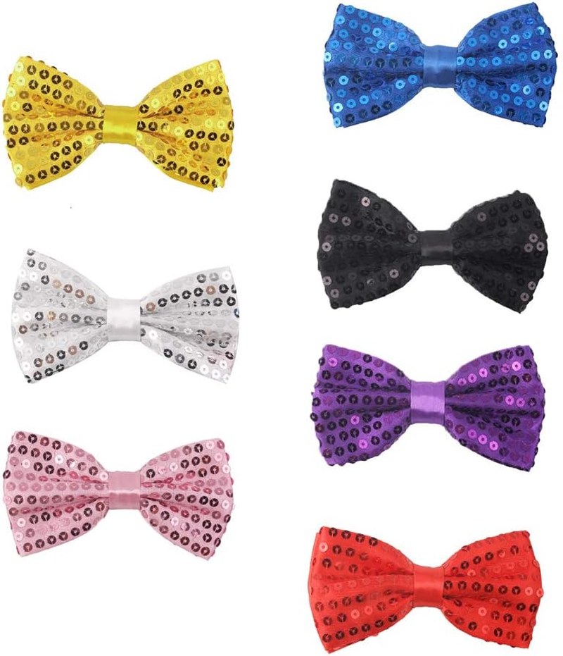 Sequins Adjustable Bow Tie, Bright Assorted Colors for Fancy Costume Party Accessory,Set of 7 image number 5