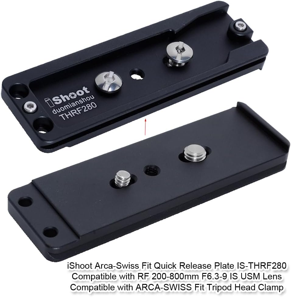 Ishoot CNC Metal Arca-Swiss Fit Camera Quick Release Plate Compatible with Canon RF 200-800Mm F6.3-9 Is USM Tripod Mount Ring Lens Collar Support Bracket, Used for Arca Fit Tripod Head Clamp