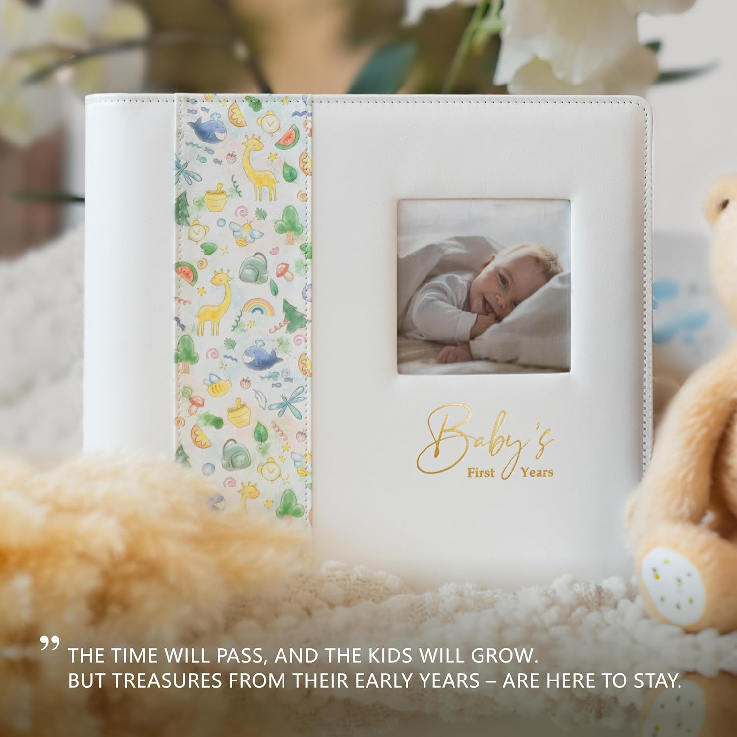 Keepsake Baby Memory Book Girl Boy &ndash; Timeless Leather-Bound Baby Milestone Book &ndash; Baby Book Keepsake Record First 5 Years - Gender Neutral Baby Scrapbook Album Baby Album Journal Registry Search Gift image number 1