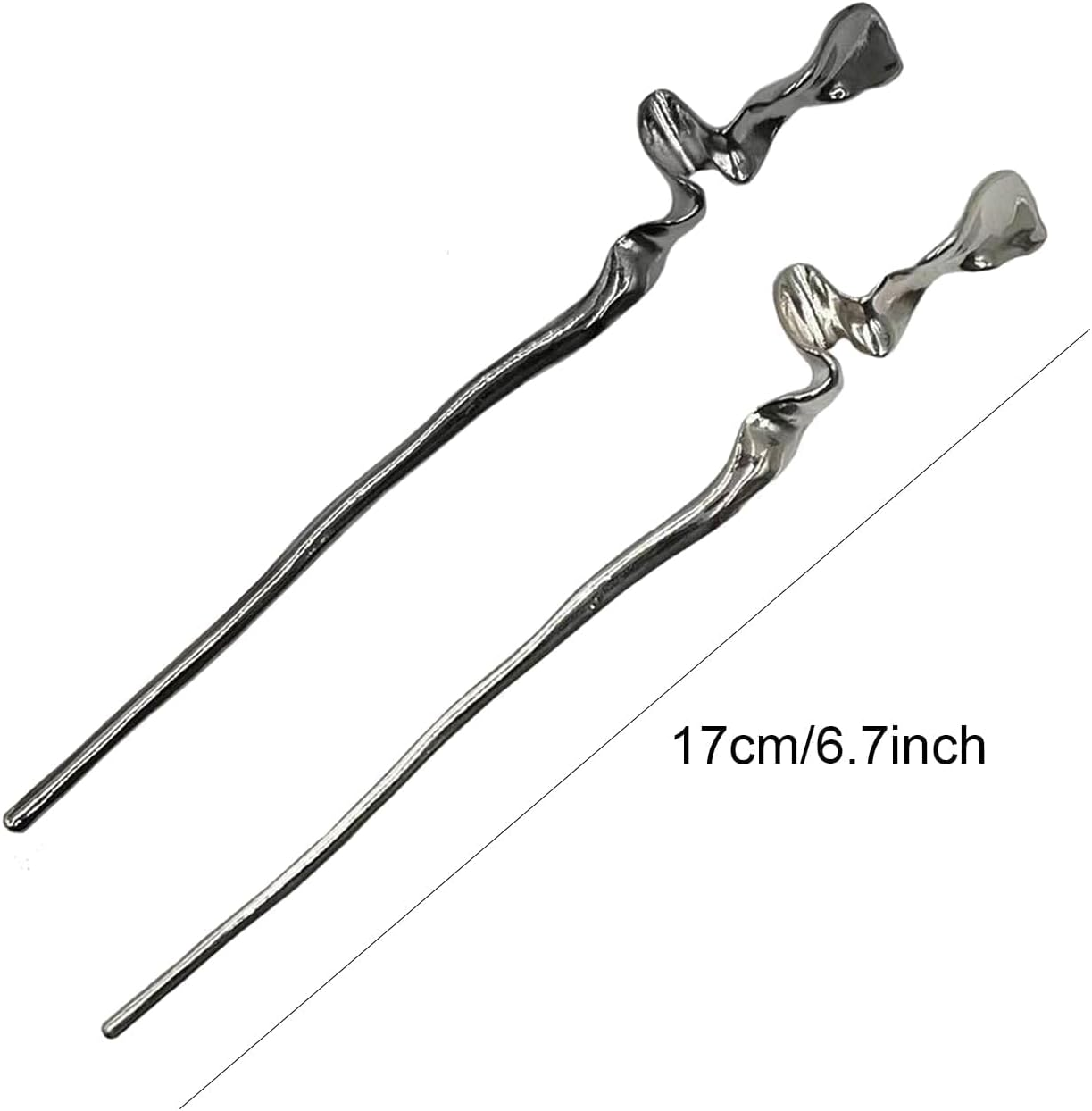 Kuskins 2 Pcs Vintage Hair Sticks for Women, Alloy Chinese Hairpin Set, Minimalist Curved Bun Sticks with Non Slip Grip, Bridal Hanfu Hair Jewelry & Everyday Updo Tools (Black+Silver)