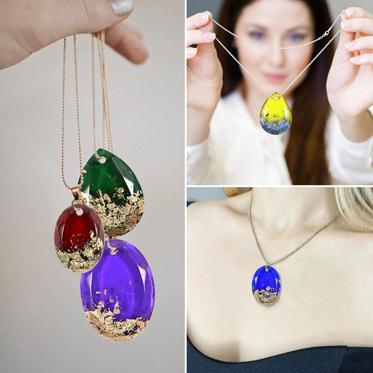 Waterdrop and Oval Resin Jewelry Molds,6 Cavities Silicone Pendant Molds for Resin Epoxy,Resin Casting Molds with Hanging Hole for DIY Gem Cabochon Pendant, Earring, Necklace Jewelry Making image number 1