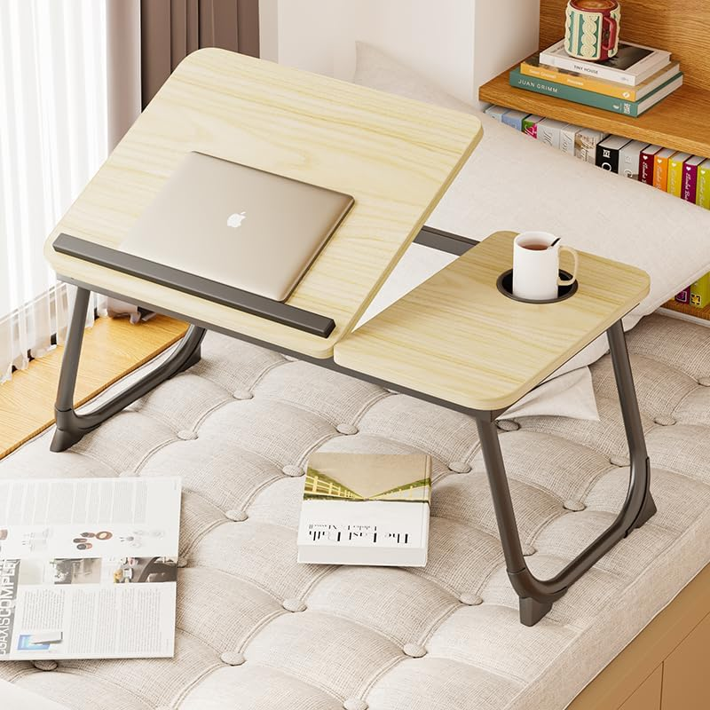 Laptop Desk for Bed, Adjustable Laptop Stand with 5 Adjustable Angles, Portable Lap Tray Table with Cup Holder, Laptop Bed Desk Tray for Eating Working Reading (Yellow) image number 5
