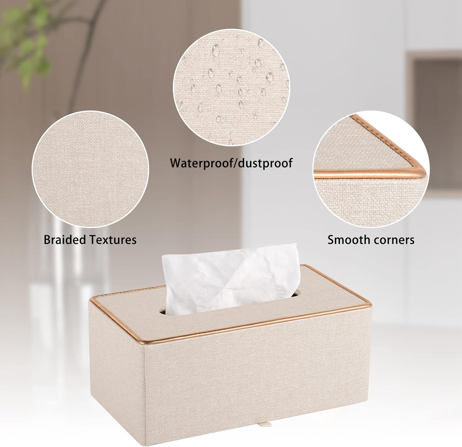 RHCSZ Fashion Leather Tissue Box Holder,Rectangular Tissue Box Cover for Bathroom Dresser Night Stand,Napkin Box Drawer Paper Dispenser,Home Office Car Tissue Holder with Magnetic Bottom (Beige) - Black Checkered image number 4