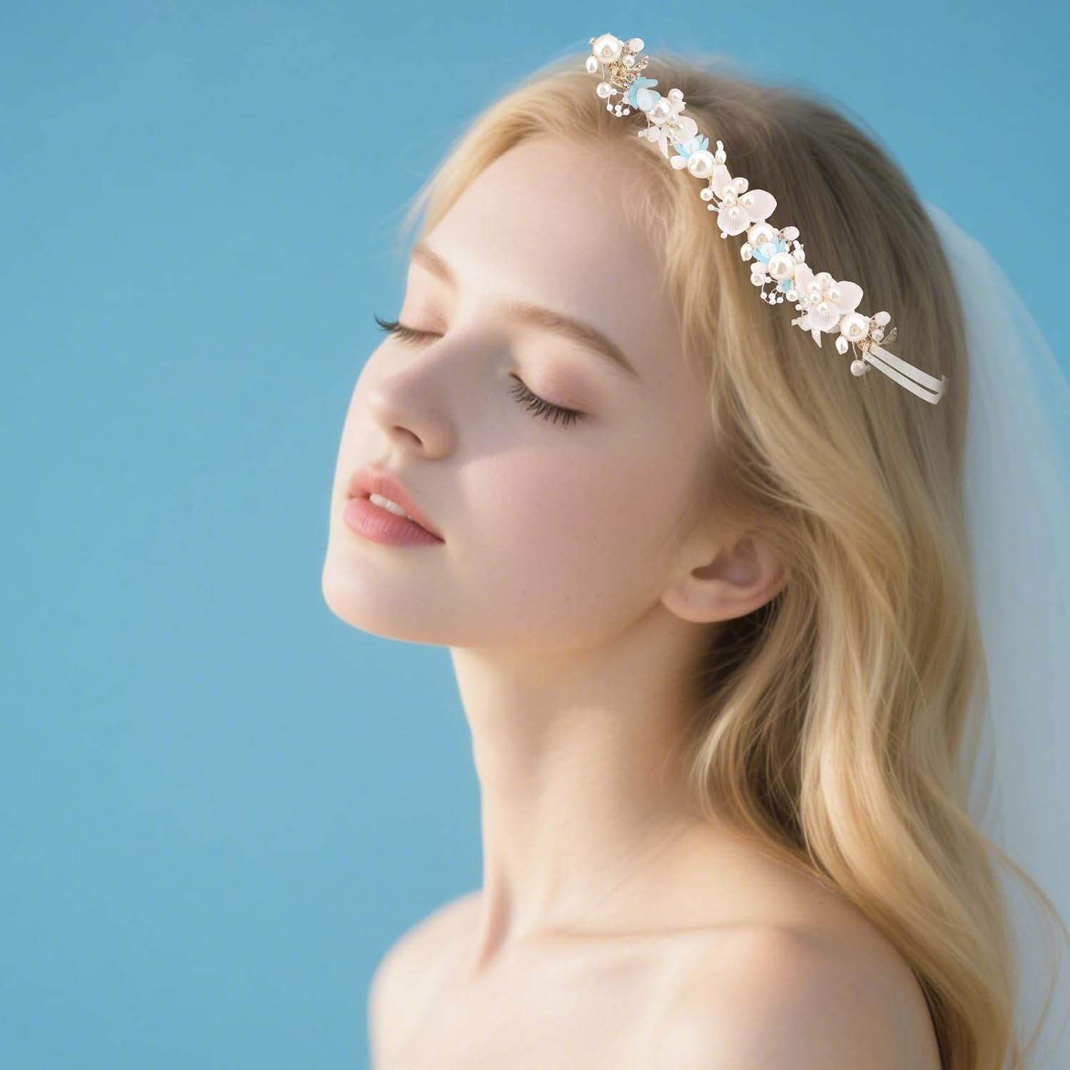 Pruadeor Pearl Rhinestone Bridal Hair Accessories - Rhinestone Hair Bands for Women, Luxurious for Wedding & Party image number 4