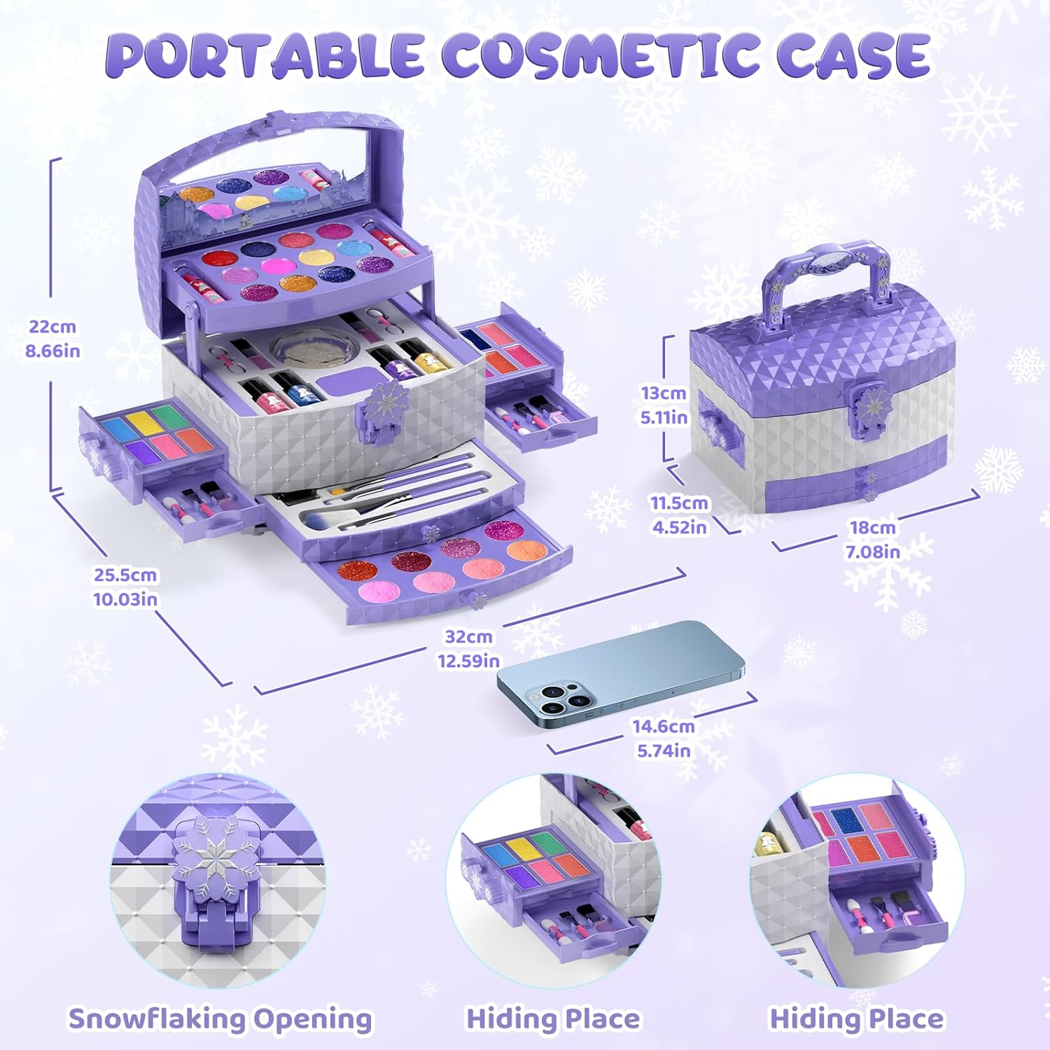 PERRYHOME Kids Makeup Set for Girl 56 Pcs Washable Real Cosmetic, Safe & Non-Toxic Frozen Toys Toddler Makeup Kit, Frozen Princess Dress up Game Christmas & Birthday Girl 3-12 - Purple image number 5