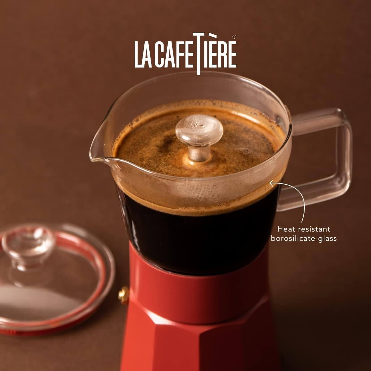 La Cafeti&egrave;re Verona Glass Espresso Maker, Red, 6 Cup, Gift Boxed