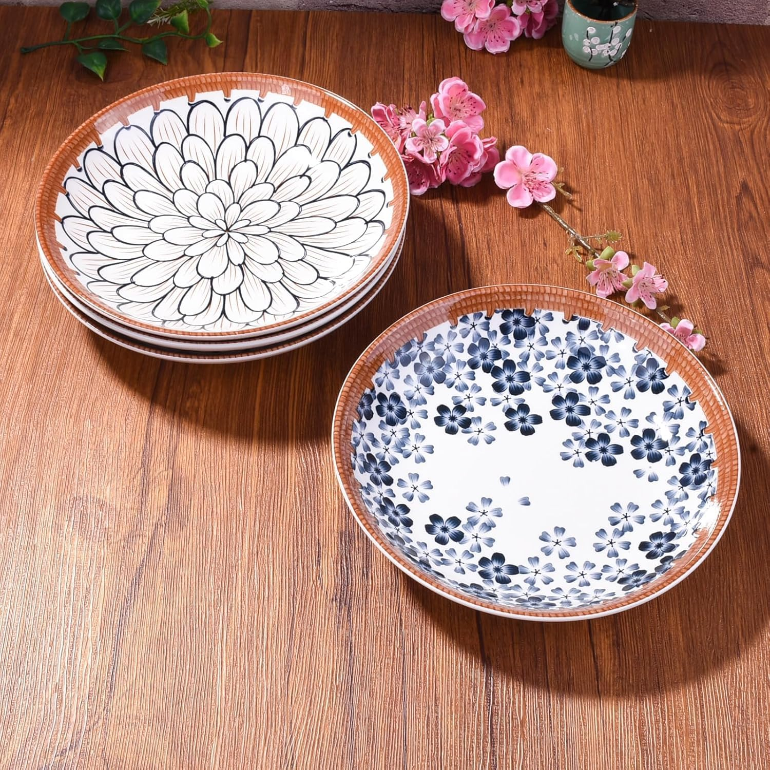 HUIRUMM 8 Inch Ceramic Pasta Bowls,Salad Bowls Set of 4,Dinner Plates Bowls Porcelain Dinner Plates,Appetizer, Dessert, Plates for Thanksgiving & Christmas, Dishwasher & Microwave Safe image number 4