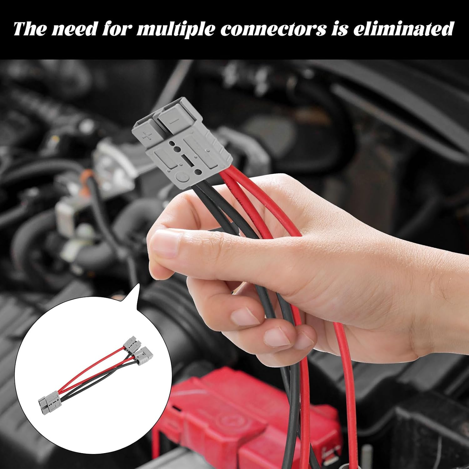 Anderson Plug Extension Cable, Anderson Style Plug Connectors, Polarity Adapter, 50A 1 to 2 Connector Double Y Adapter, 6Mm Battery Cable for Car, Rv,Truck,Trailer,Winch,Forklift image number 2