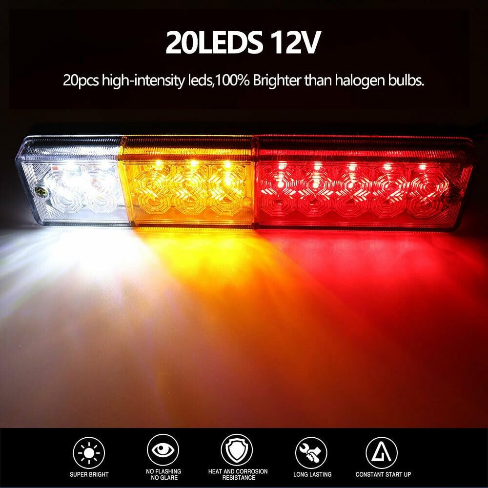 2X 20 LED Trailer Tail Lights 12V Brake Reverse Indicator Truck Caravan UTE Boat