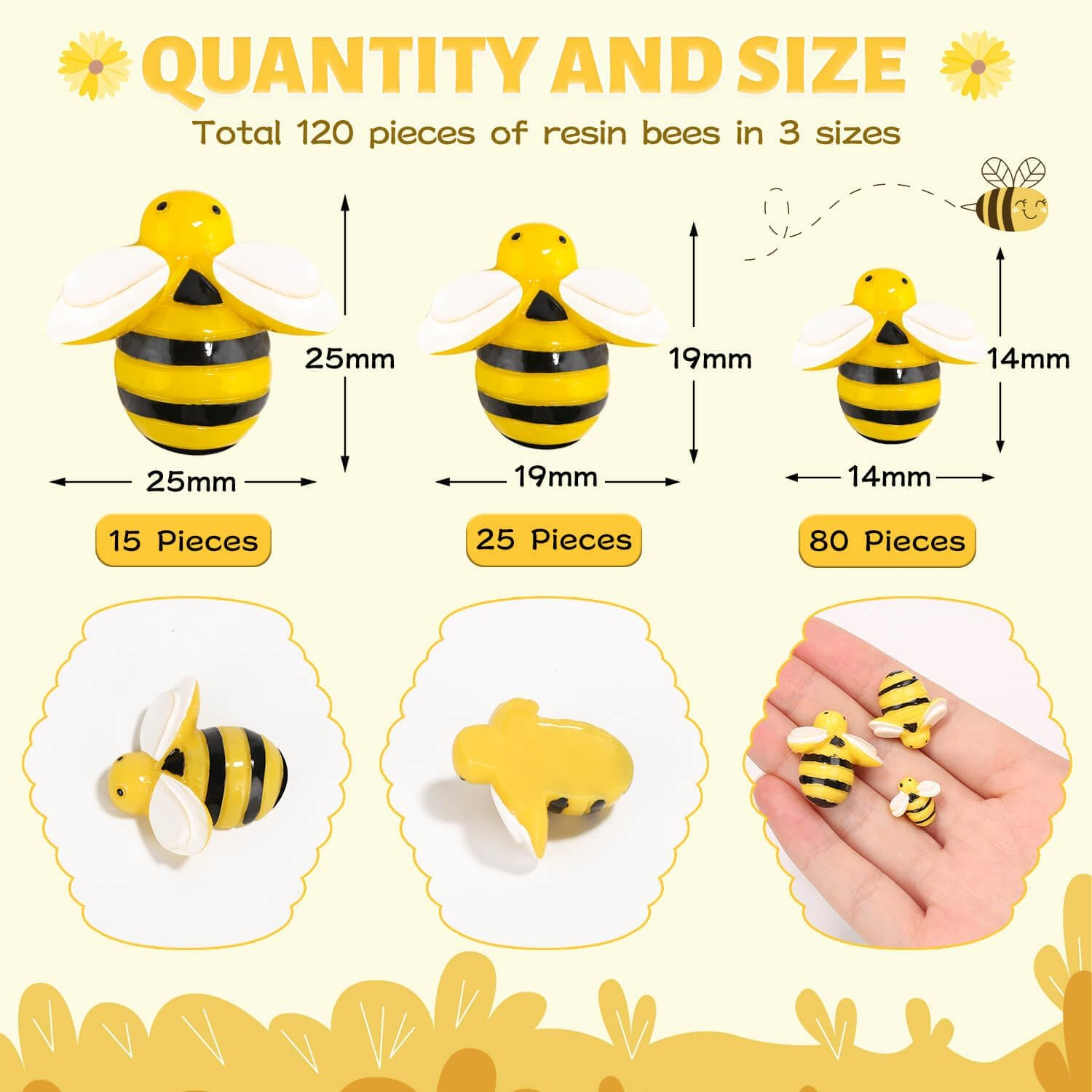 Tidponra 120PCS Bumble Bee D&eacute;cor, Resin Honey Bees for Crafts, Small Plastic Bees Ornaments for Decorations image number 1
