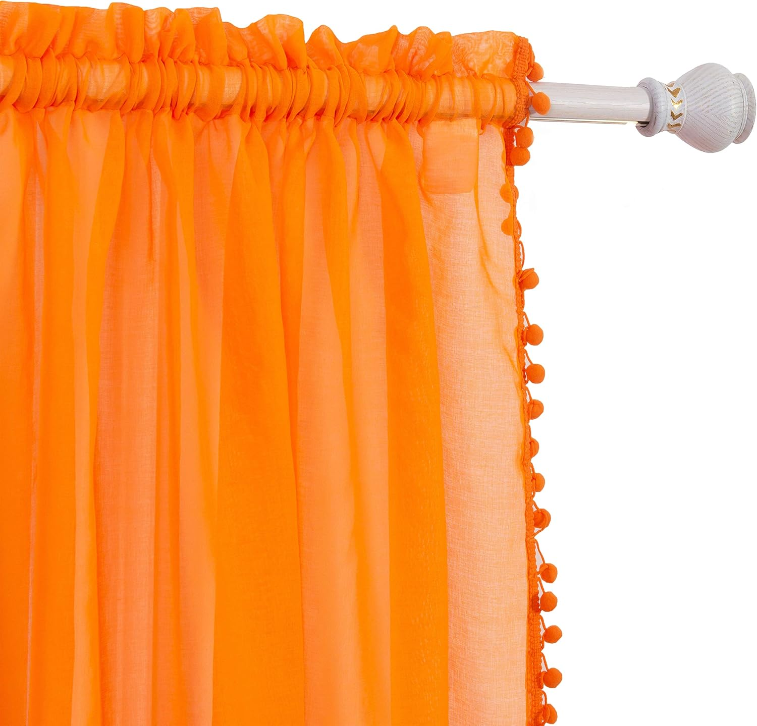 Elegant Comfort Semi-Sheer Pom Pom Tassels Curtains - 2 Panels Set - with 2Inch Rod Pocket - Solid Sheer Curtain Drapes for Living Room, Bedroom, W60 X L84, Orange image number 7