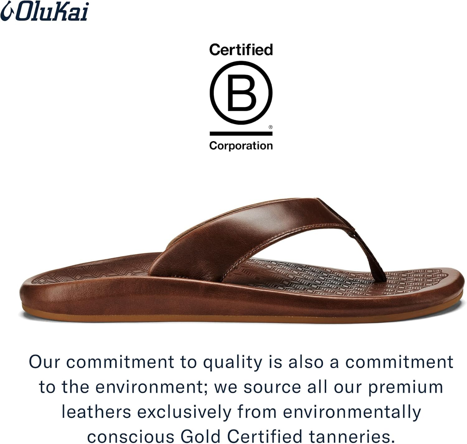 Olukai 'Ilikai Men'S Leather Sandals, Full-Grain Leather Flip-Flop Slides, Anatomical Footbed & Cushioning, Comfort Fit & Wet Grip Rubber image number 2
