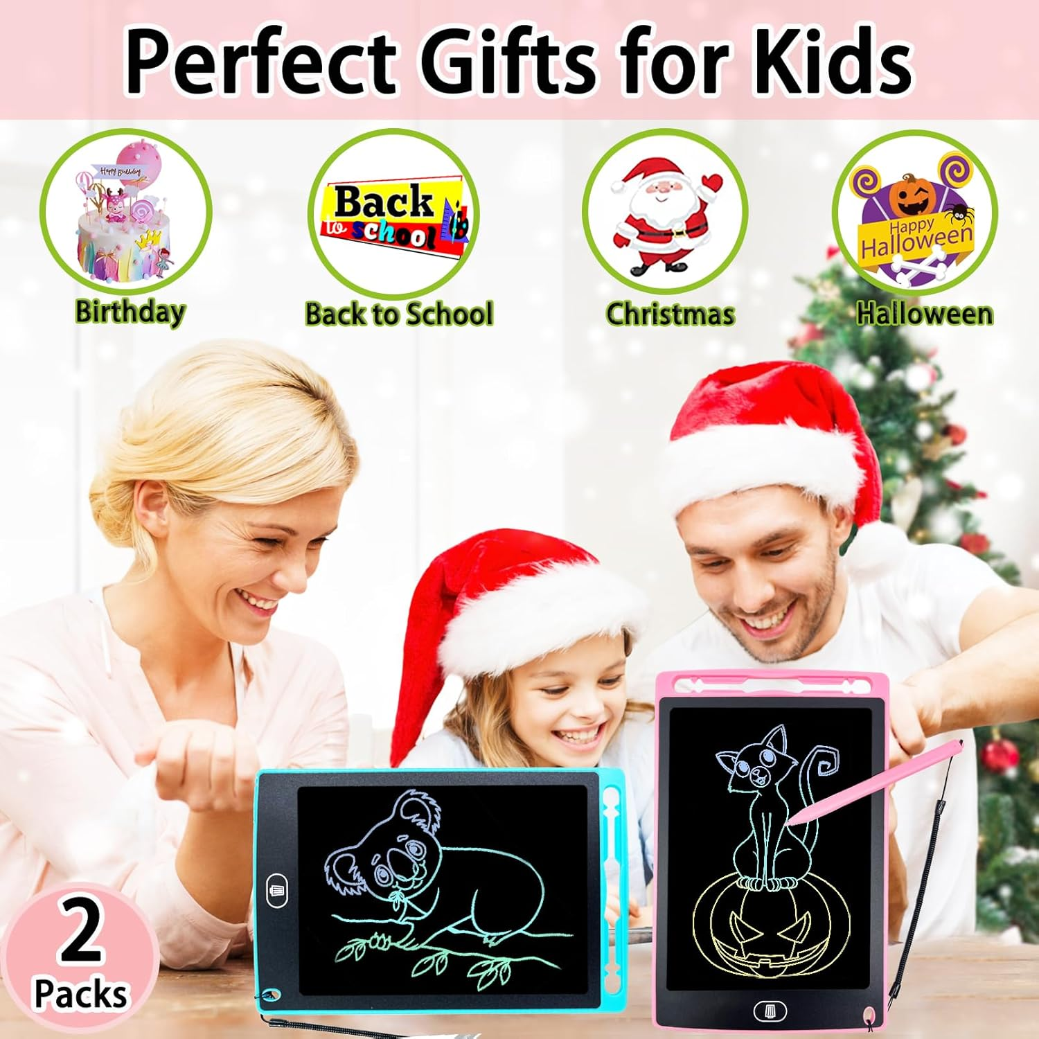 2 Pack LCD Writing Tablet for Girls Boys Toys, 8.5Inch Colorful Drawing Tablet Doodle Board for 3 4 5 6 7 8 Years Old Kids, Educational Learning Gifts, Blue+Pink image number 4