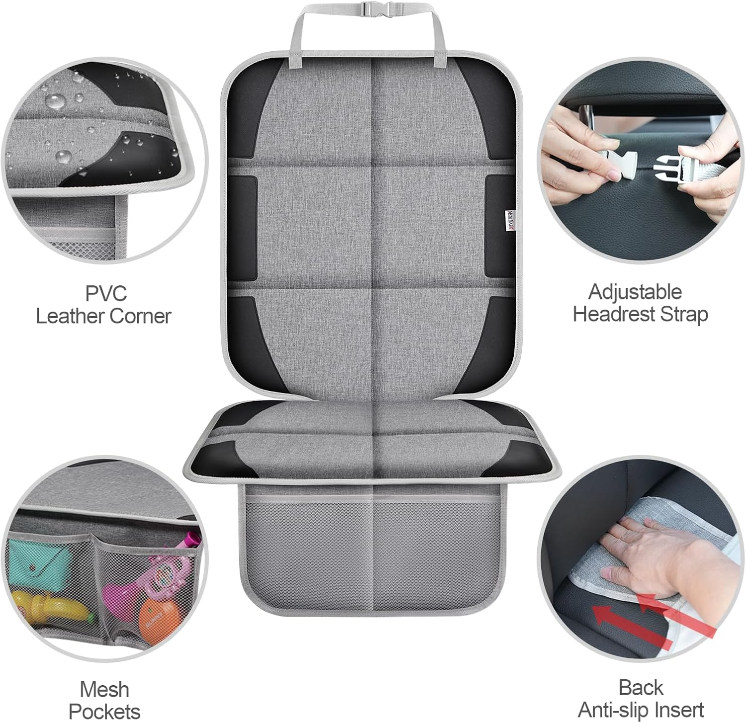 Meolsaek Car Seat Protector, Non-Slip Padded Backing Will Not Leave Imprint, Thickest Carseat Seat Protector for Child Car Seat 2 Pack for SUV, Sedan, Truck, Leather Car Seat (Black) image number 6