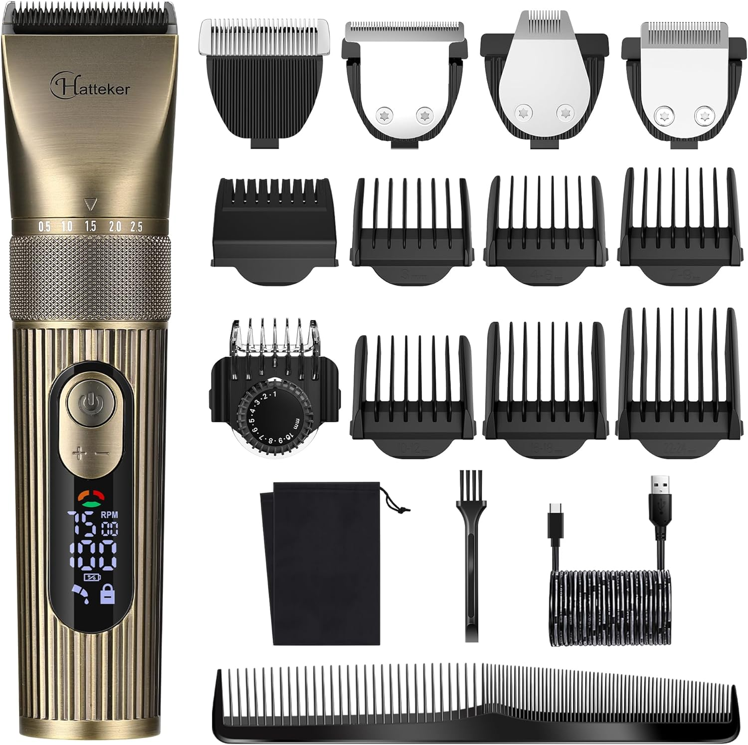 Hatteker Men'S Beard Trimmer Professional Cordless Hair Clipper Barber Clipper Shaver Detail Trimmer for Men Waterproof 4 in 1 image number 3