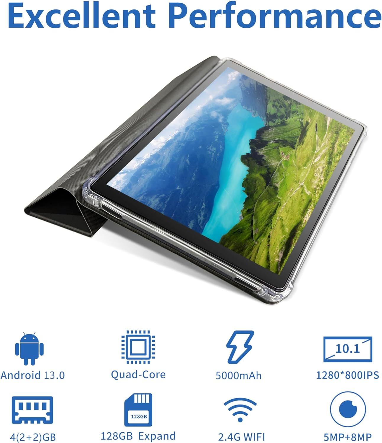 Android 13 Tablet,10 Inch Tablets with Protective Case, Quad Core Processor, 5.0MP Front+8.0Mp Rear Camera, 5000Mah Bluetooth IPS Tablets, Wi-Fi Tablet image number 2