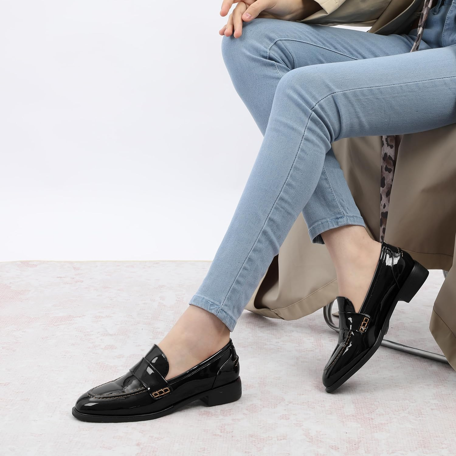 NUMALEO Women'S Loafers Penny Loafers & Slip-Ons Flats Closed round Toe Low Heel Shoes 1 Inch Patent Fashion Casual Shoes Comfortable Work Office Flats Dressy Shoes image number 5