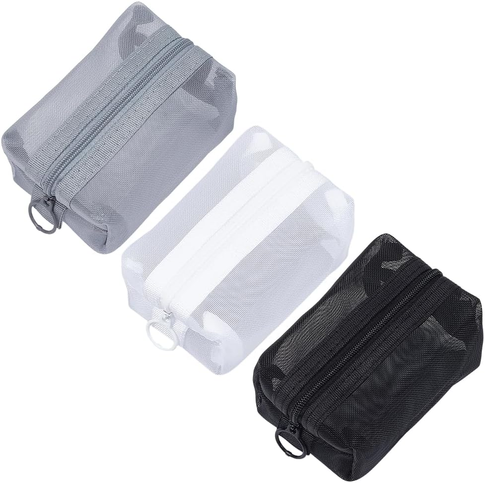 GORGECRAFT 3 Pieces 3 Colours Portable Square Storage Bag Made of Mesh Fabric with Nylon Zip Cosmetic Bag Small Cosmetic Bag Storage Bag for Cosmetics Travel Lip image number 5