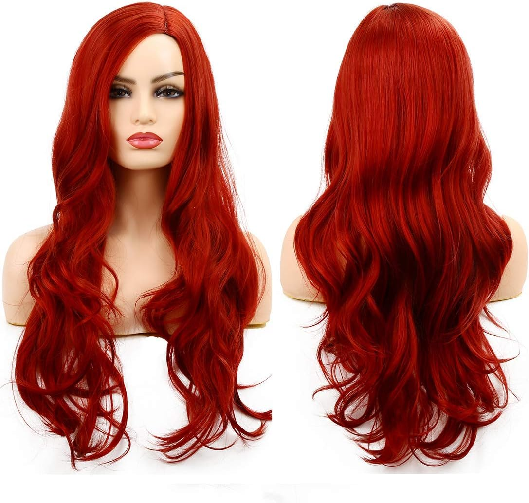 Beweig Long Curly Wavy Wine Red Wig for Women Side Part Burgundy Natural Looking Cosplay Synthetic Fibre Wig Heat Resistant Replacement Wig