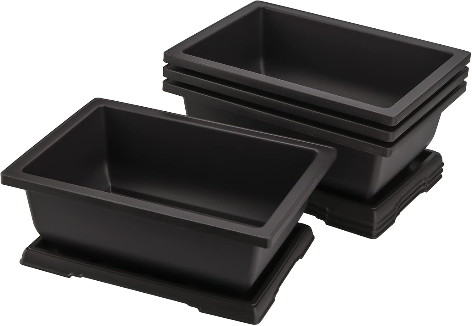HEIHAK 4 Pack Large Plastic Bonsai Pots, 11.5 Inch Rectangular Built in Mesh Bonsai Training Pots with Trays, Plant Flower Tree Growing Bonsai Planter for Garden Supplies, Yard, Office, Room, Balcony