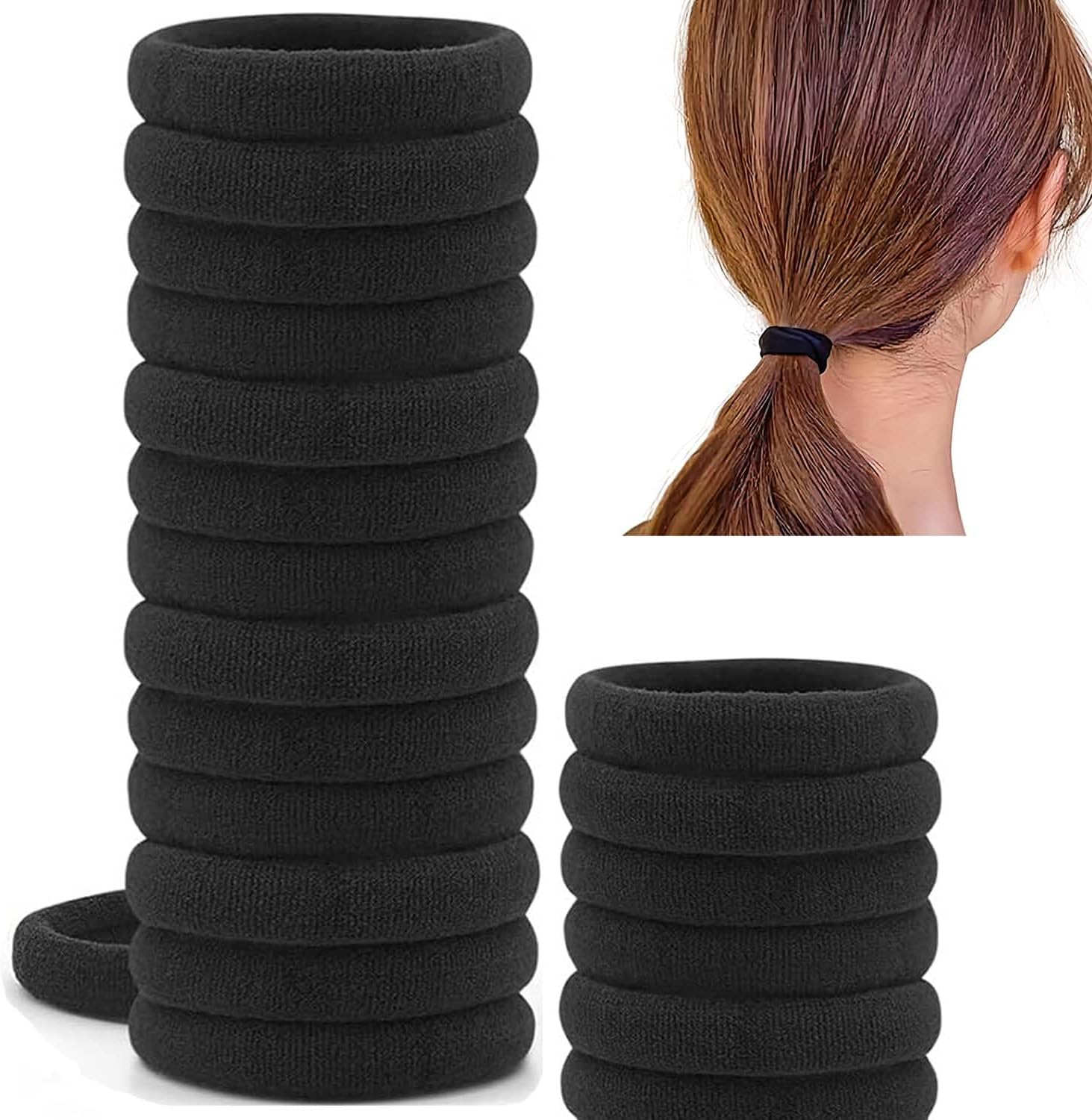 Scrunchies Hair Bands Bracelets Ponytail Holder Hair Accessories Extra Elastic & Strong Hold for Women, Men, Children (Black) image number 2