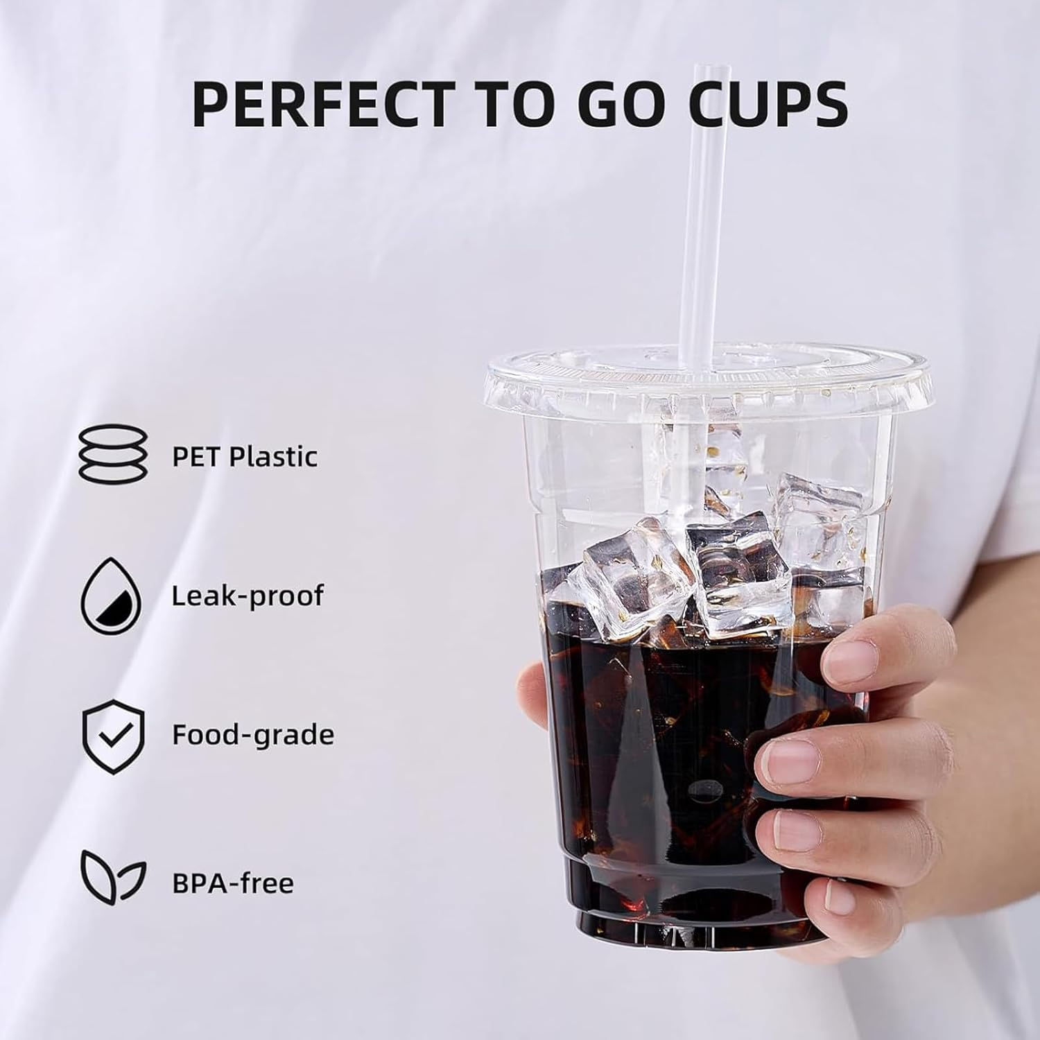 100 Pack 16Oz Plastic Cups with Lids and Straws, Reusable Clear Plastic Cups with Lids for Iced Coffee, Smoothie, Milkshake and Cold Drinks，Durable,Bpa Free, Recyclable image number 4