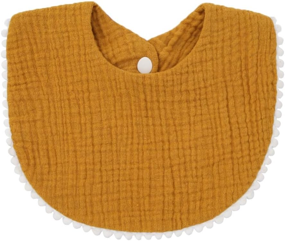 Nishine 4 Pack Muslin Baby Drool Bibs,Toddler Boys Girls Cotton Drooling Bibs,Feeding Teething Bibs with Snap - Yellow Pack-4Pcs image number 6