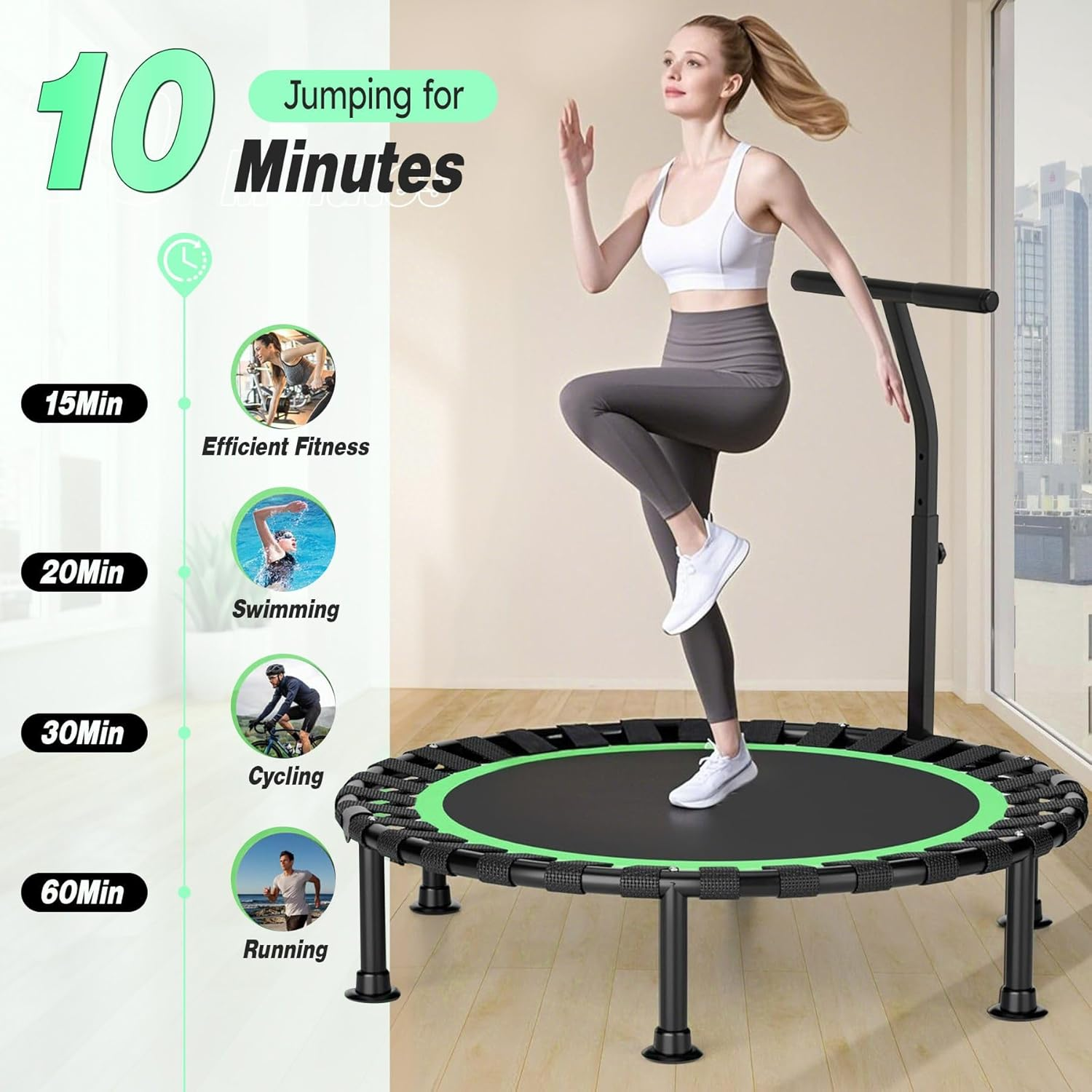Genki Foldable Mini Trampoline Exercise for Adults Chlidren Outdoor Indoor Gym Fitness Workout Rebounder Jumping Camouflage - 40 Inch Green image number 6