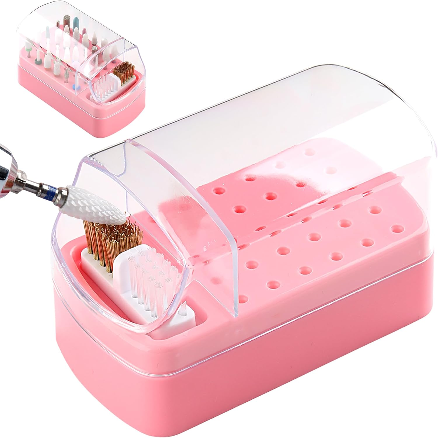 Fspronail Nail Bit Holder & Nail Drill Bit Cleaner 2 in 1, 30 Holes Nail Drill Holder Organizer Nail Bit Brush Cleaner Drill Bit Holder for Nails Dustproof Stand Displayer Storage Box Tools image number 2
