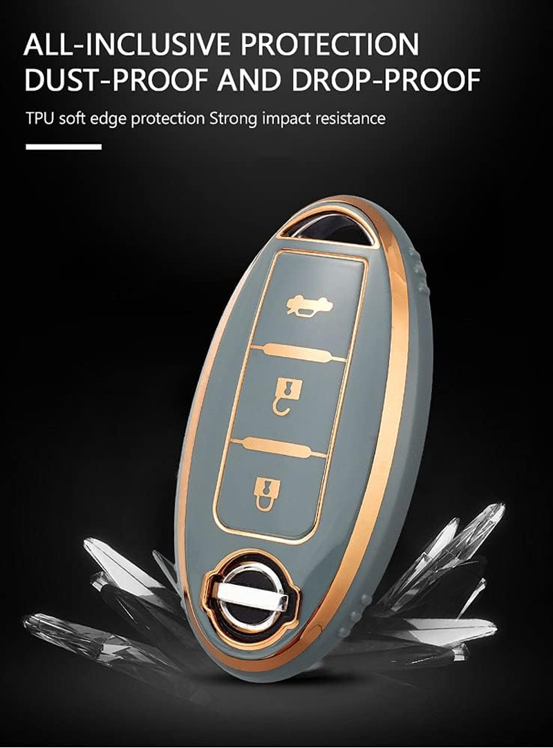 Ontto Car Key Fob Cover Fit for Nissan 350Z Qashqai J10 J11 X-Trail T31 T32 Kicks Tiida Pathfinder Murano Note Juke Key Case TPU Silicone Key Shell Key Holder Keychain Accessories Gray B image number 5