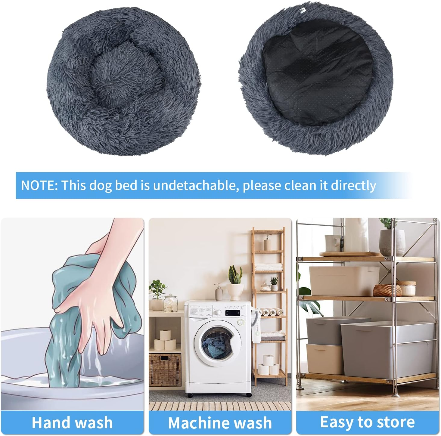 UUEMB 50Cm Calming Dog Cat Bed, Plush Donut Pets Beds for Small Dogs Cats, Soft Puppy Kitten Cuddler round Bed Cushion, Washable Warm Dog Beds for Improved Sleeping (Dark Grey) image number 4