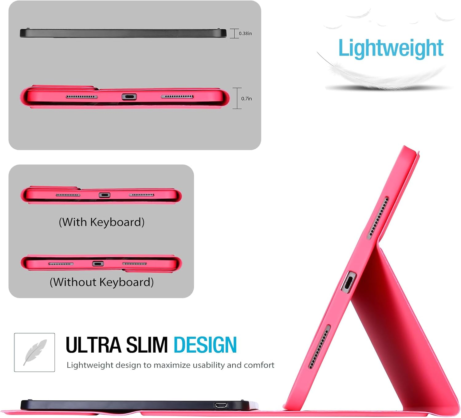 Procase for Ipad 11Th (A16) 11-Inch 2025 / 10Th Generation Case with Keyboard 10.9 Inch 2022, PU Leather Case with Magnetically Detachable Wireless Keyboard -Pink image number 1